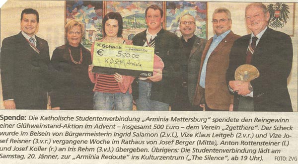 Arminia Mattersburg spendet 500 Euro an 2getthere
